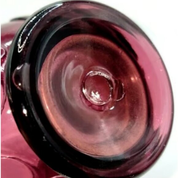 Vtg 1960s Mid-Century Amethyst Purple Rainbow Art Glass Lilypad Scroll Pitcher - Picture 4 of 4